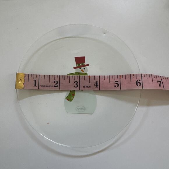 NIB Pampered Chef Set of 4 Glass Snowmen Round Appetizer Plates Christmas - Picture 4 of 10